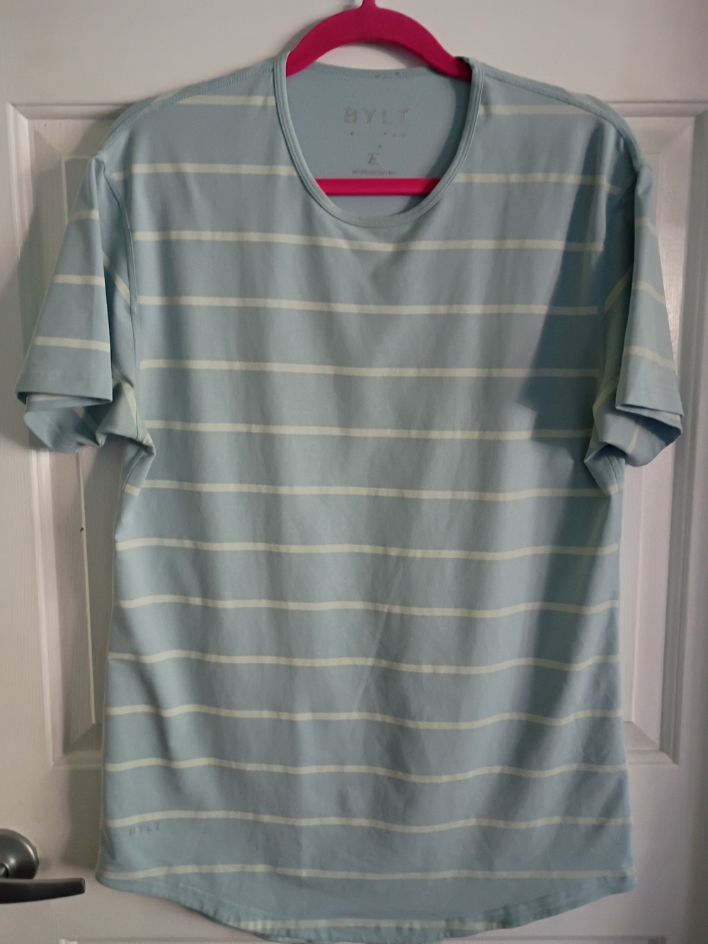 BYLT Basics Light Blue and White Striped Short Sleeve Tee